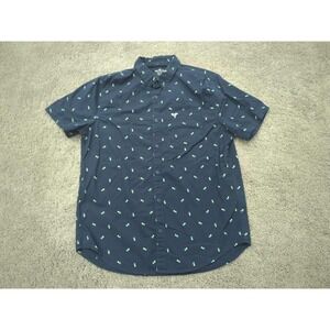 Hollister Button Up Shirt Mens L Blue Epic Flex Stretch Pineapple All Over Print